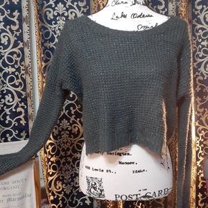 RUE21 Green with Blue Sparkles Crop Sweater Women's Large